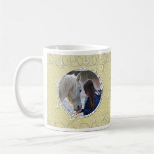 Girly Beige Faux Sparkly Two Photo Heart Accent Coffee Mug