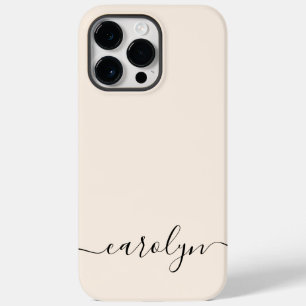 Girly Beige Monogram Modern Script Personalized Case-Mate iPhone 14 Pro Max Case