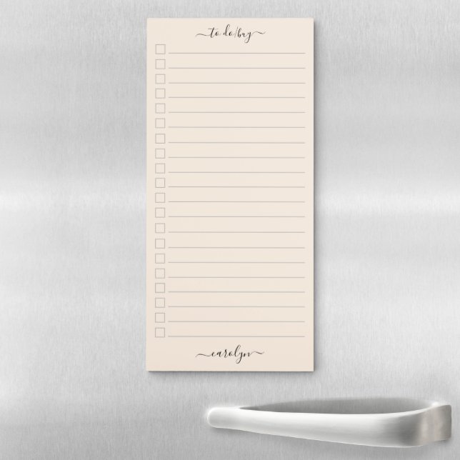 Girly Beige Monogram Modern Script Personalized Magnetic Notepad (In Situ)