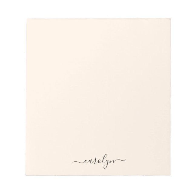 Girly Beige Monogram Modern Script Personalized Notepad (Front)