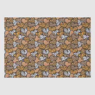 Girly Beige Playful Animal Print Hearts Name Tissue Paper