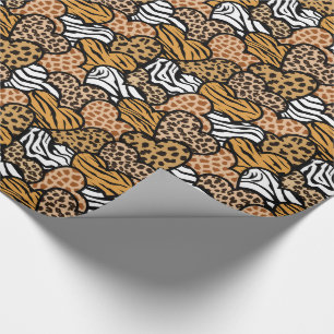 Girly Beige Playful Animal Print Hearts Wrapping Paper