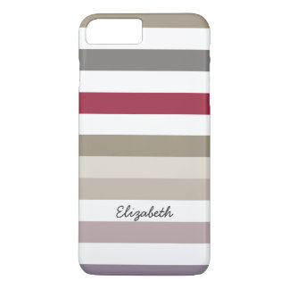 Girly Beige Red Big Horizontal Stripes With Name iPhone 8 Plus/7 Plus Case