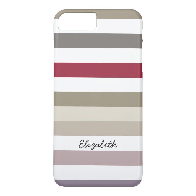 Girly Beige Red Big Horizontal Stripes With Name Case-Mate iPhone Case (Back)
