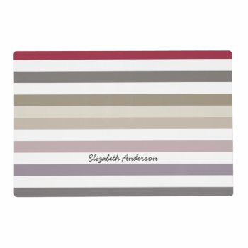 Girly Beige Red Big Horizontal Stripes With Name Placemat by PhotographyTKDesigns at Zazzle