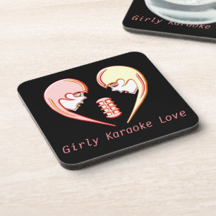 Girly BFF Karaoke Love Heart Beverage Coaster