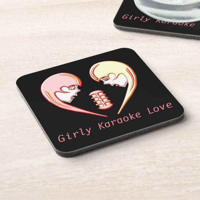 Girly BFF Karaoke Love Heart Beverage Coaster (Left Side)