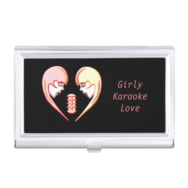 Girly BFF Karaoke Love Heart Business Card Holder (Front)