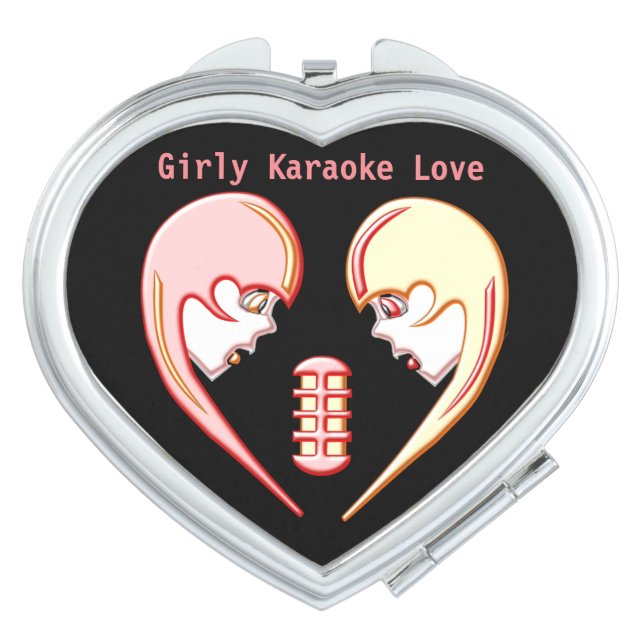 Girly BFF Karaoke Love Heart Compact Mirror (Front)