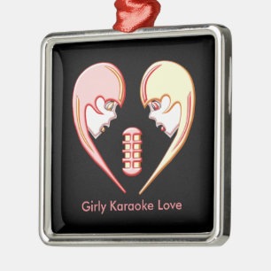 Girly BFF Karaoke Love Heart Metal Ornament