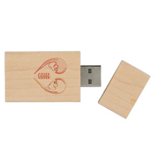 Girly BFF Karaoke Love Heart Wood USB Flash Drive