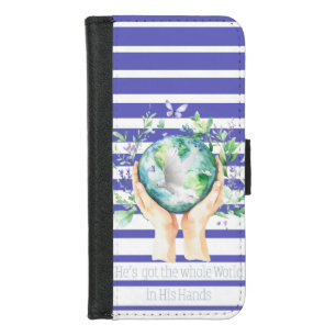 Girly Bible Blue White Stripe Earth Hands Dove iPhone 8/7 Wallet Case