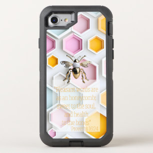 Girly Bible Pink Yellow Blue White Honeycomb  Bee OtterBox Defender iPhone SE/8/7 Case