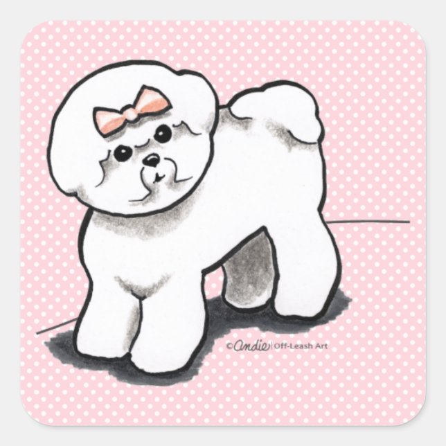 Girly Bichon Frise Square Sticker (Front)