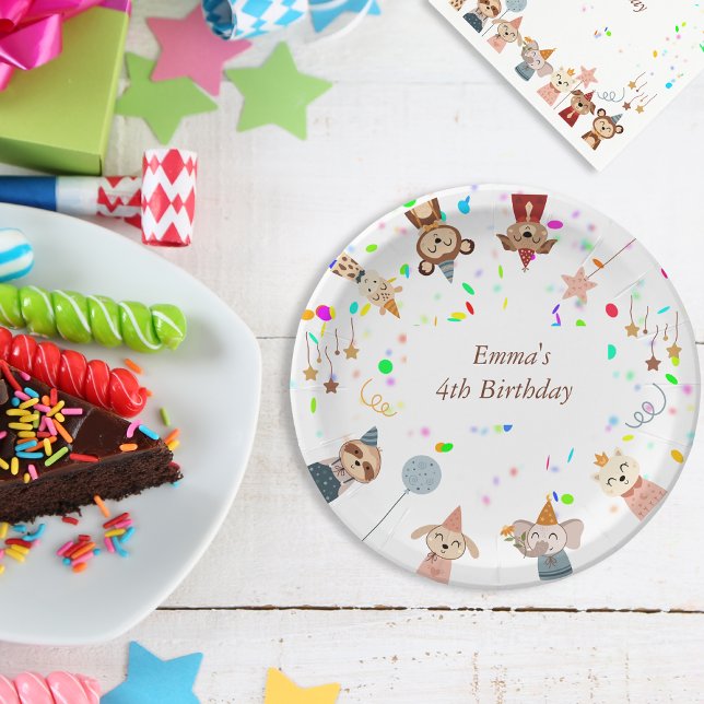 Girly Birthday Party Animals customizable Paper Plates (Girly Birthday Party Animals customizable Paper Plates)
