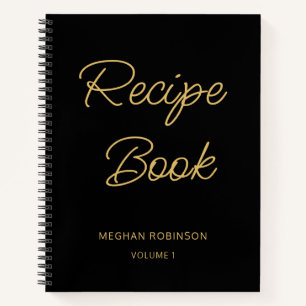 Girly Black And Gold Cookbook Personalized Recipe Notebook