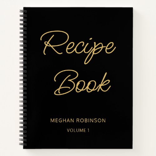 Girly Black And Gold Cookbook Personalized Recipe Notebook