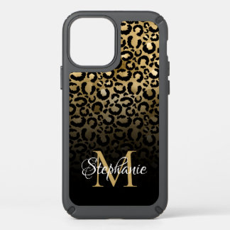 Girly Black and Gold Leopard Ombre Monogram Speck iPhone 12 Pro Case