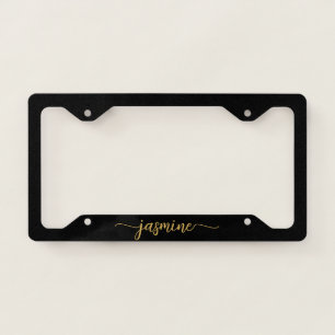 Girly Black And Gold Name Signature Script License License Plate Frame