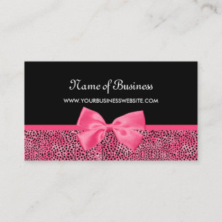 Girly Black and Pink Cheetah Print Cute Ribbon Business Card