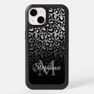 Girly Black and Silver Leopard Ombre Monogram OtterBox iPhone 14 Case
