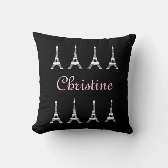 Girly Black and White French Style Eiffel Towers Throw Pillow (Front)