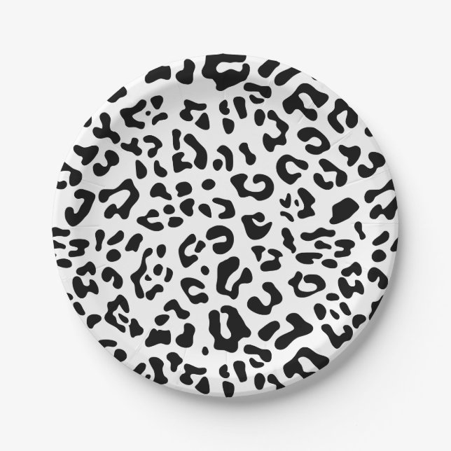 Girly Black and White Leopard Spot Paper Plates (Front)