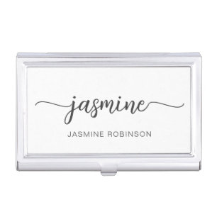 Girly Black And White Name Signature Script Business Card Case