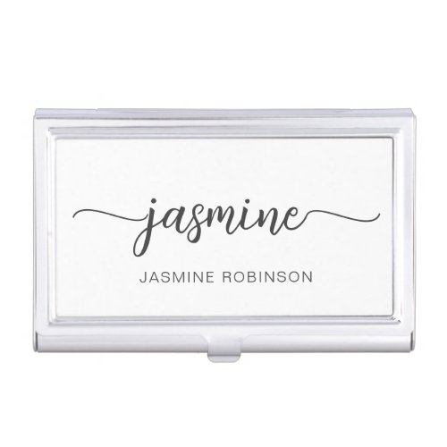 Girly Black And White Name Signature Script Business Card Case
