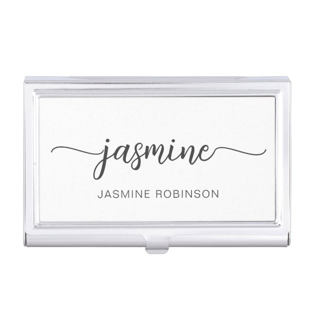 Girly Black And White Name Signature Script Business Card Case (Front)