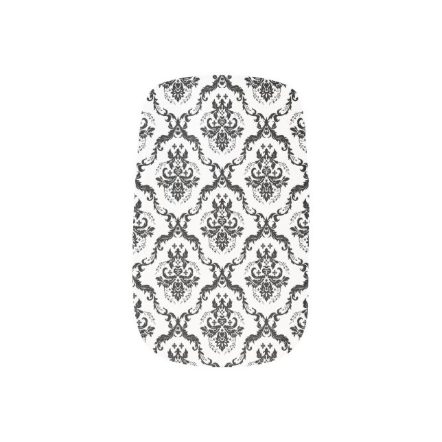 Girly Black And White Vintage Damasks Minx Nail Art (Left Thumb)