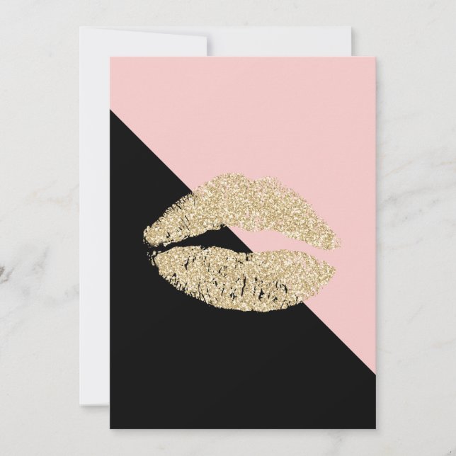 Girly Black Blush Pink Chic Glitter Lips Thank You Card (Front)