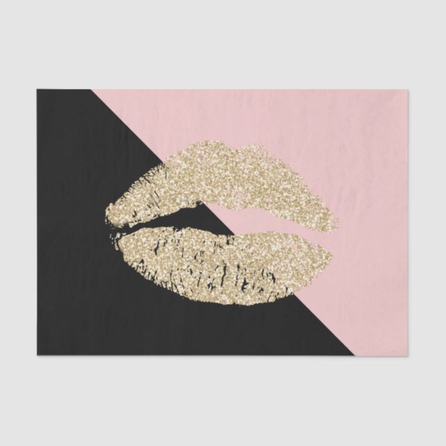 Girly Black Blush Pink Chic Glitter Lips Tissue Paper (Front)