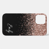 Girly Black Blush Pink Rose Gold Glitter Monogram Case-Mate iPhone Case (Back (Horizontal))