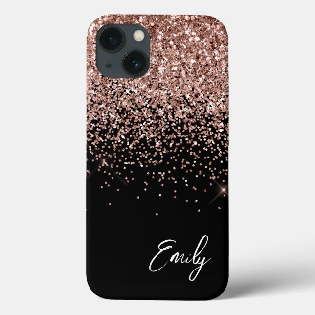 Girly Black Blush Pink Rose Gold Glitter Monogram Case-Mate iPhone Case (Back)