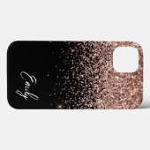 Girly Black Blush Pink Rose Gold Glitter Monogram Case-Mate iPhone Case (Back (Horizontal))
