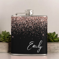 Girly Black Blush Pink Rose Gold Glitter Monogram