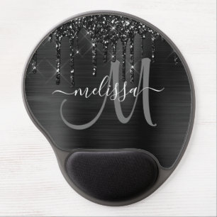 Girly Black Brushed Metal Dripping Glitter Name Gel Mouse Pad