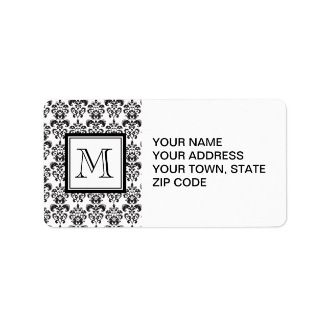 GIRLY BLACK DAMASK PATTERN 2 YOUR INITIAL LABEL (Front)