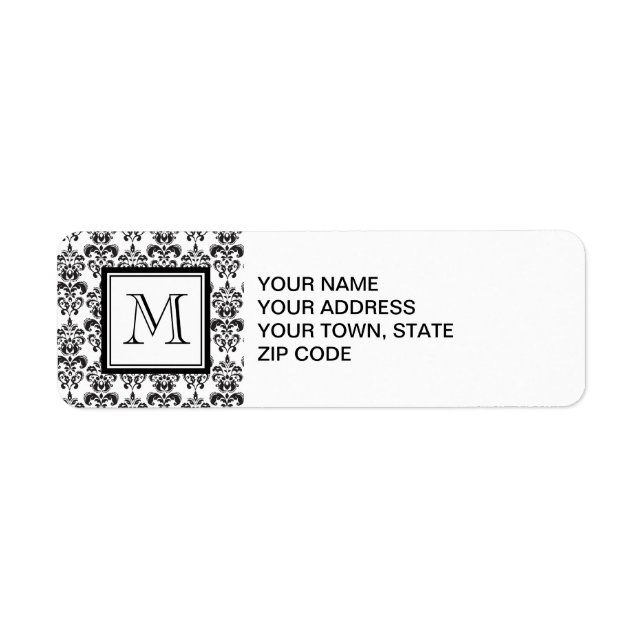 GIRLY BLACK DAMASK PATTERN 2 YOUR INITIAL LABEL (Front)