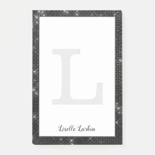 Girly Black Diamond Glitter Glam Monogram Name Post_it Notes