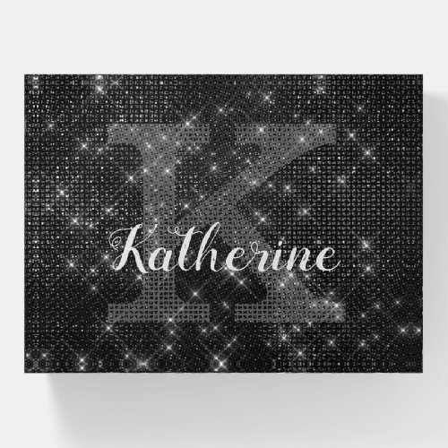 Girly Black Diamond Sparkle Chic Monogram Name Paperweight