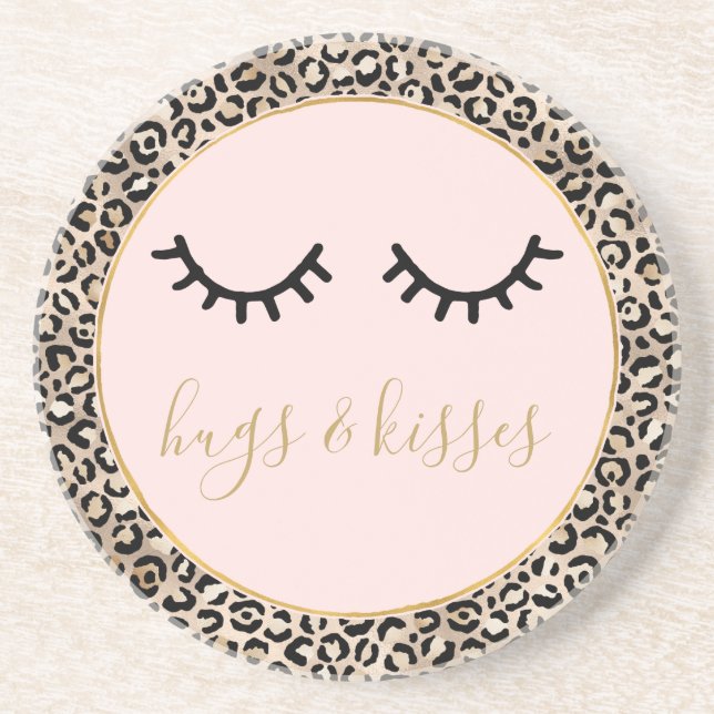 Girly Black Eyelashes Gold Glam Leopard Print  Coaster (Front)