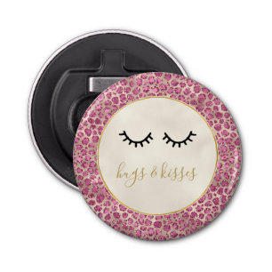 Girly Black Eyelashes Gold Pink Leopard Print Bottle Opener