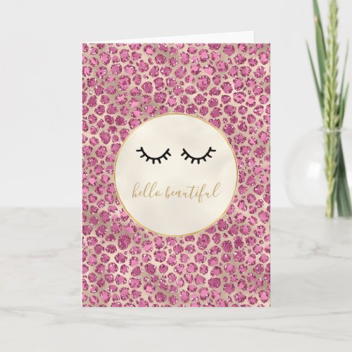 Girly Black Eyelashes Gold Pink Leopard Print Card