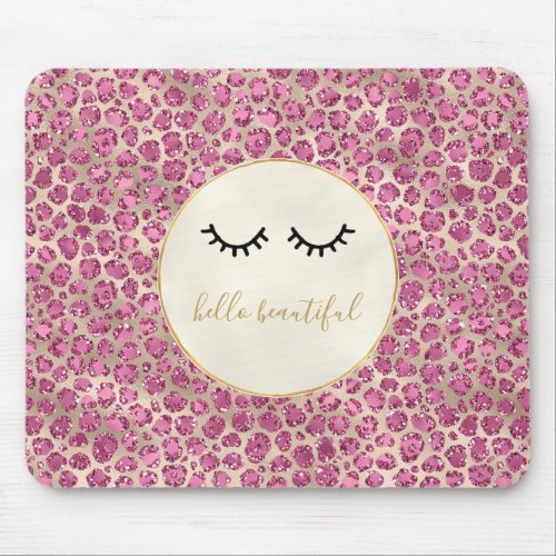 Girly Black Eyelashes Gold Pink Leopard Print Mouse Pad