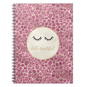 Girly Black Eyelashes Gold Pink Leopard Print Notebook
