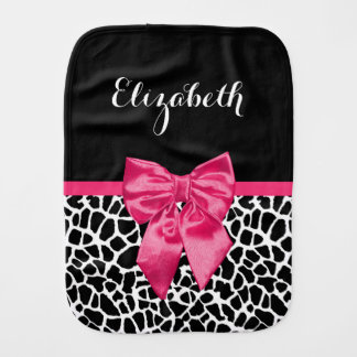Girly Black Giraffe Animal Print Cute Hot Pink Bow Baby Burp Cloth