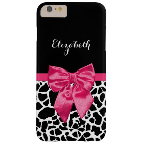 Girly Black Giraffe Animal Print Cute Hot Pink Bow Barely There iPhone 6 Plus Case