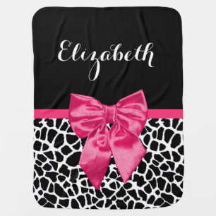 Girly Black Giraffe Animal Print Cute Hot Pink Bow Stroller Blanket
